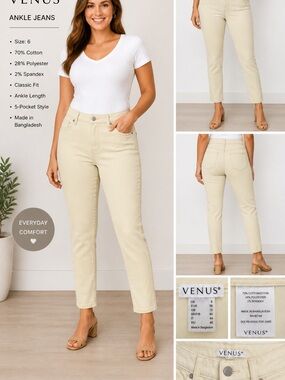 VENUS Light Beige Ankle Jeans — Classic Five-Pocket